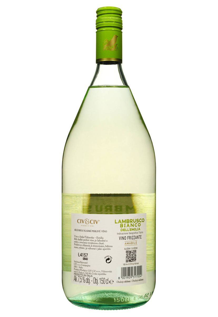Вино ігристе Civ&Civ Lambrusco dell'emilia Bianco Amabile 1.5 л