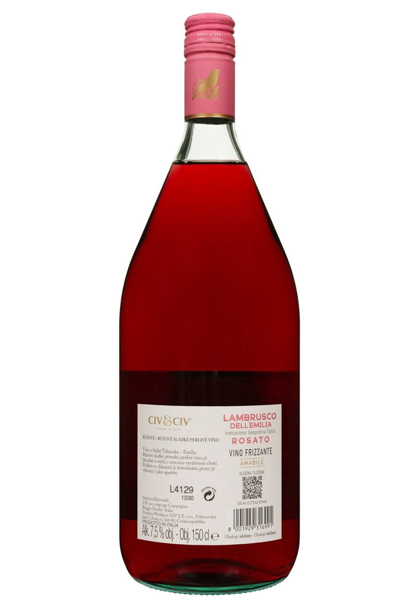 Вино игристое Civ&Civ Lambrusco dell'emilia Rosato Amabile 1.5 л