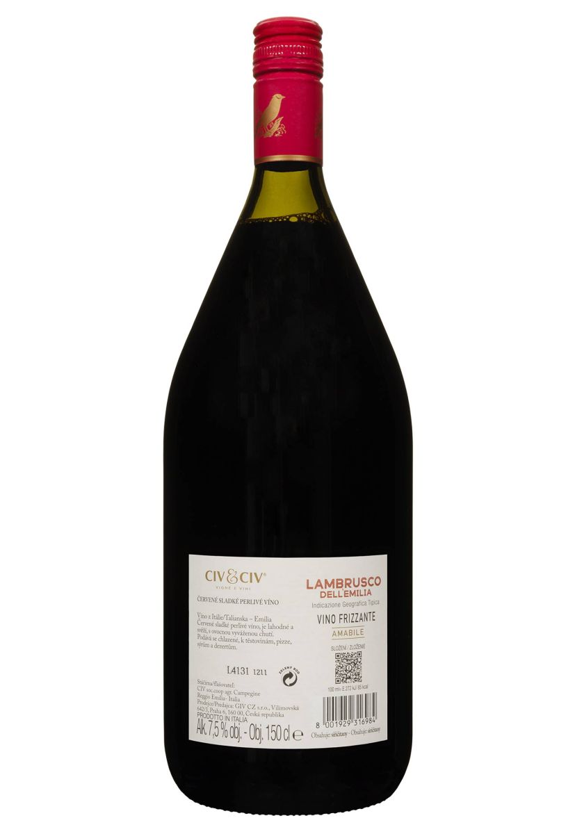 Вино игристое Civ&Civ Lambrusco dell'emilia Rosso Amabile 1.5 л