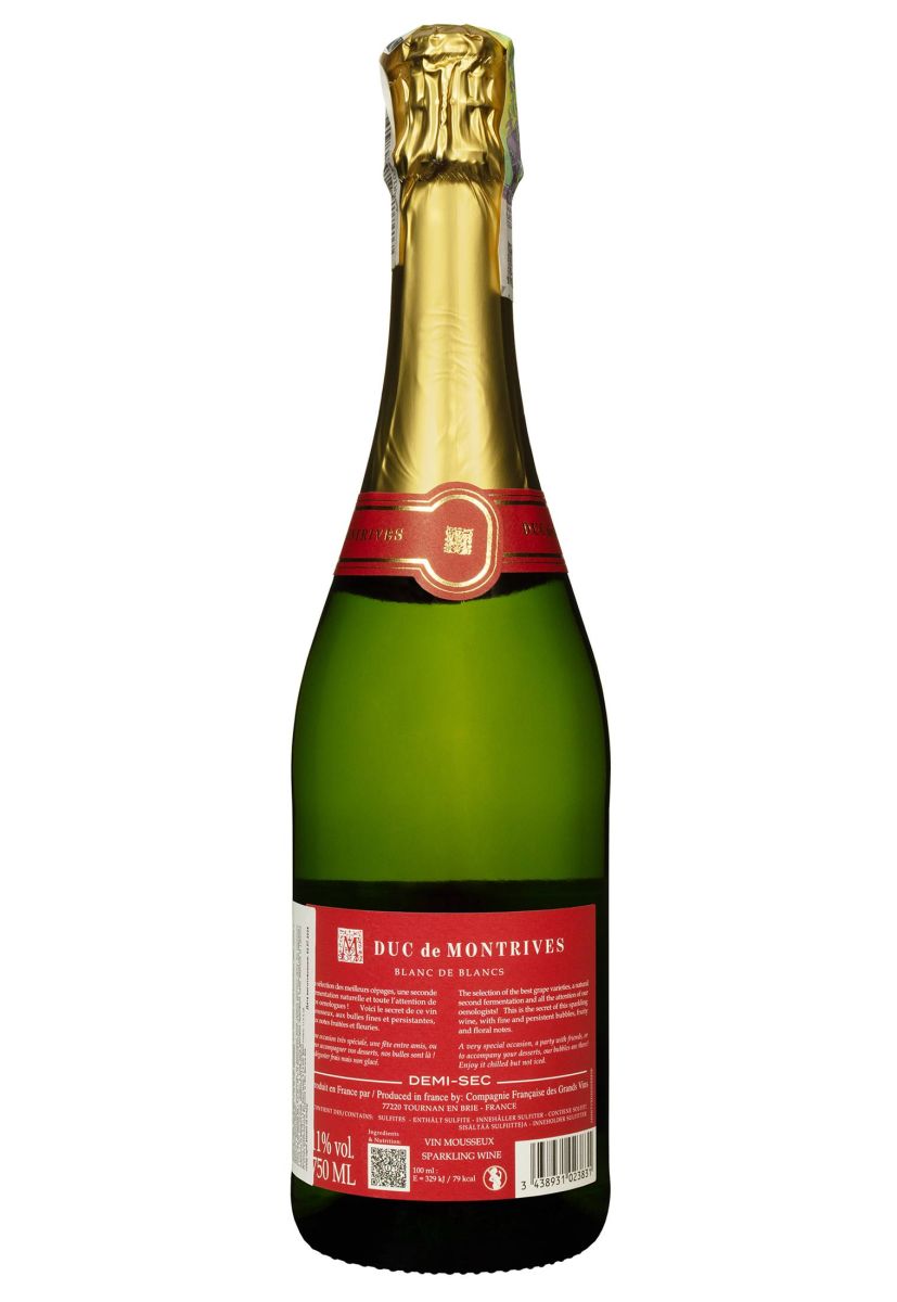 Вино ігристе Duc de Montrives Blanc de Blancs Demi-Sec Біле Напівсухе 0.75 л