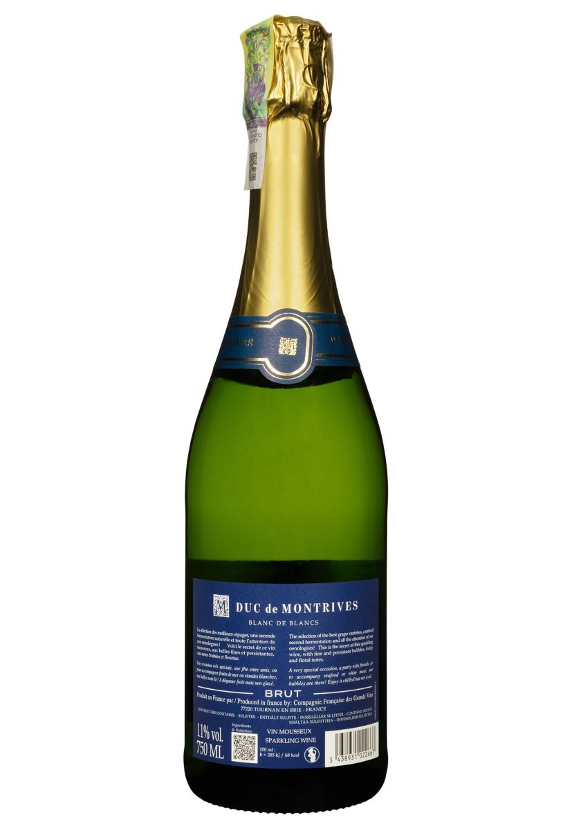 Вино игристое Duc de Montrives Blanc de Blancs Brut Белое Сухое 0.75 л