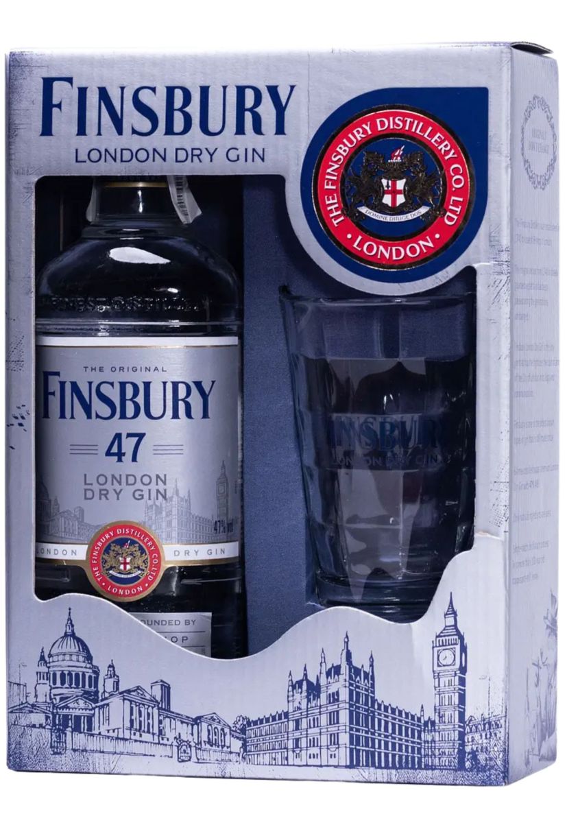 Набор джин Finbury Platinum + стакан 380 мл 47% 0,7 л