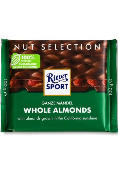 Шоколад молочный Ritter Sport с цельными миндальными орехами 100 г